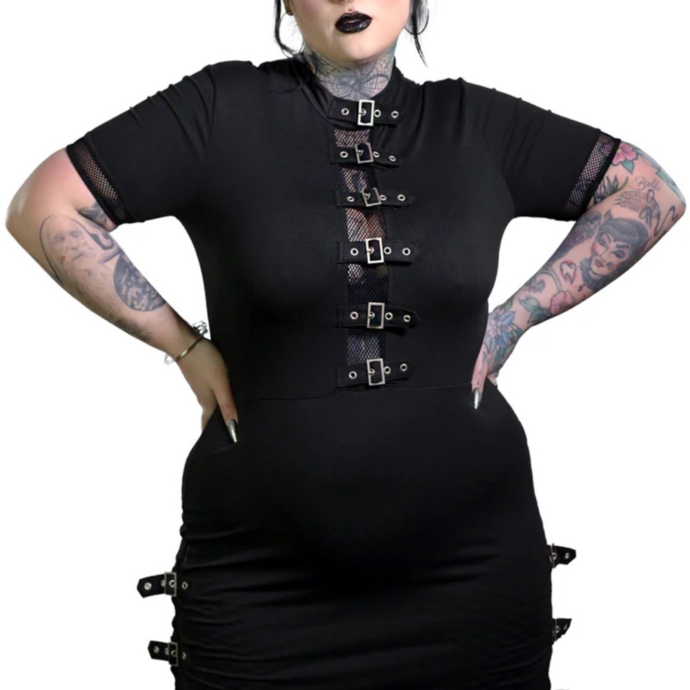 Forest Ink Morbid Mini Dress Black Buckle Detail Dress
